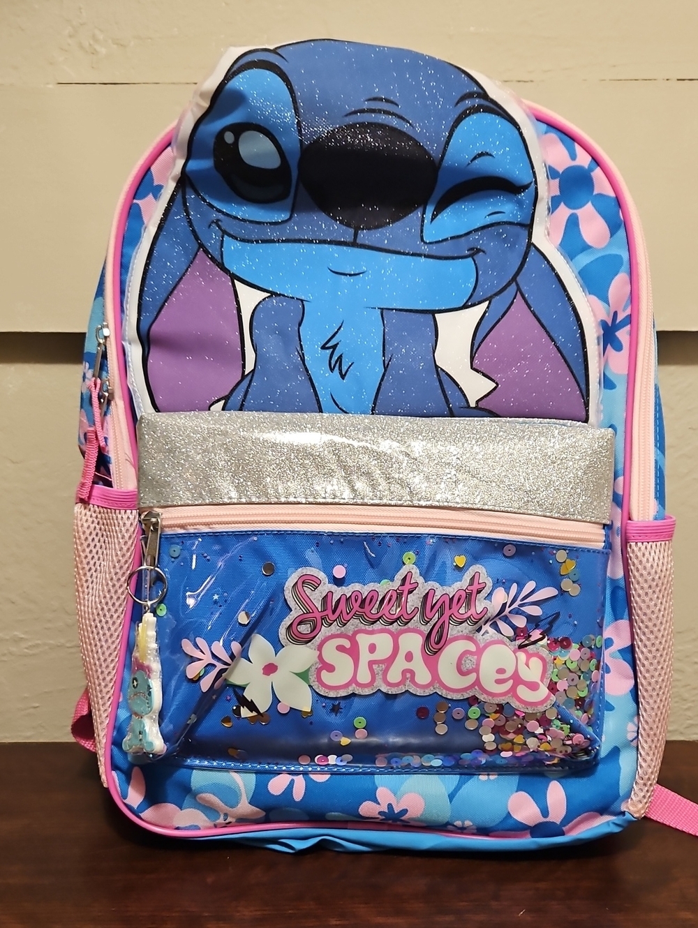 Disney Stitch Backpack in Blue, Pink & Silver